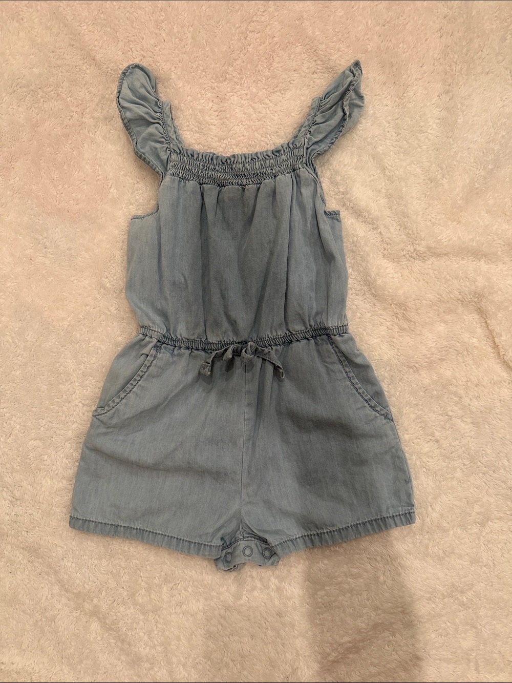 Cat & Jack Light Blue Denim Romper with Ruffle Straps